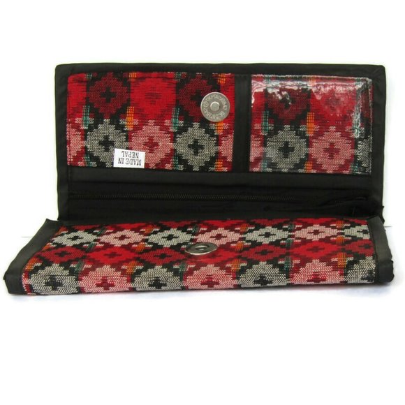 NEW ~ Womens Wallet Boho Hippie Handmade in Nepal Snap Stud Close 21cm x 11cm - Picture 2 of 6